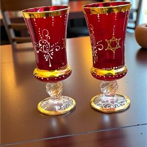 Vintage Murano Mini Kiddish Ruby Red 24 Karat Enamel Bundle Of 2